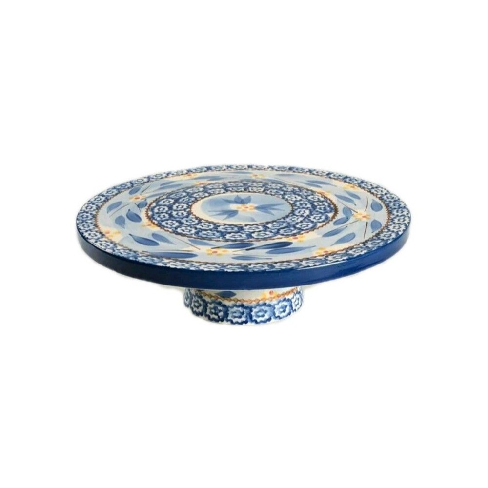 Temptations Old World Blue Pedestal Cake Plate Stand  KK